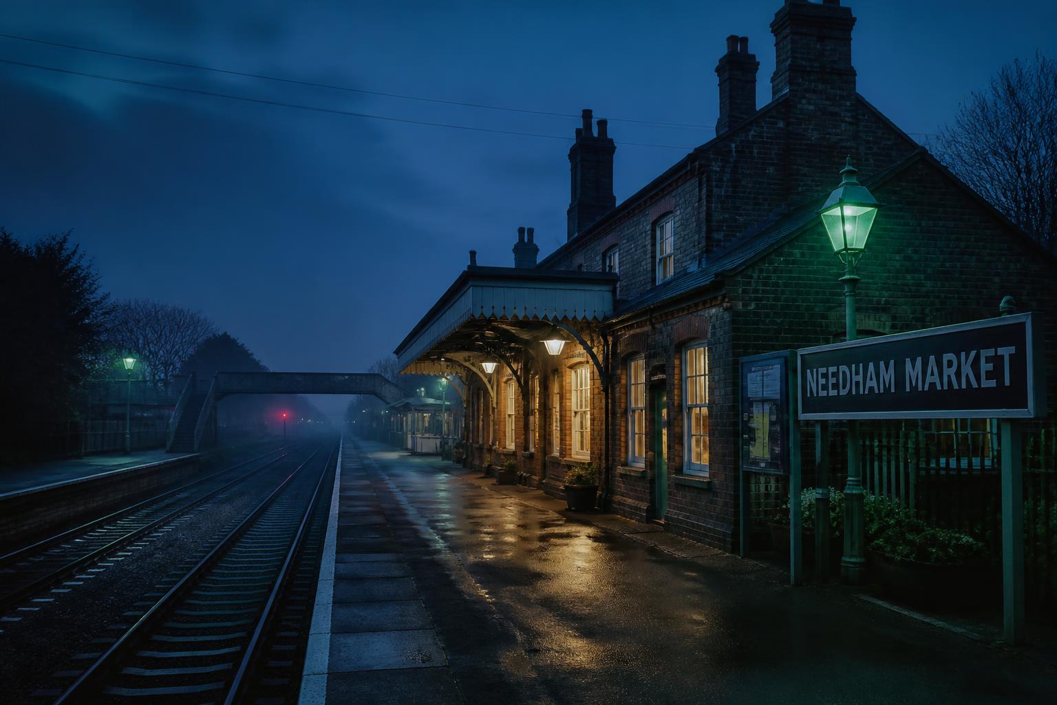 Needham Market railway station at blue hour